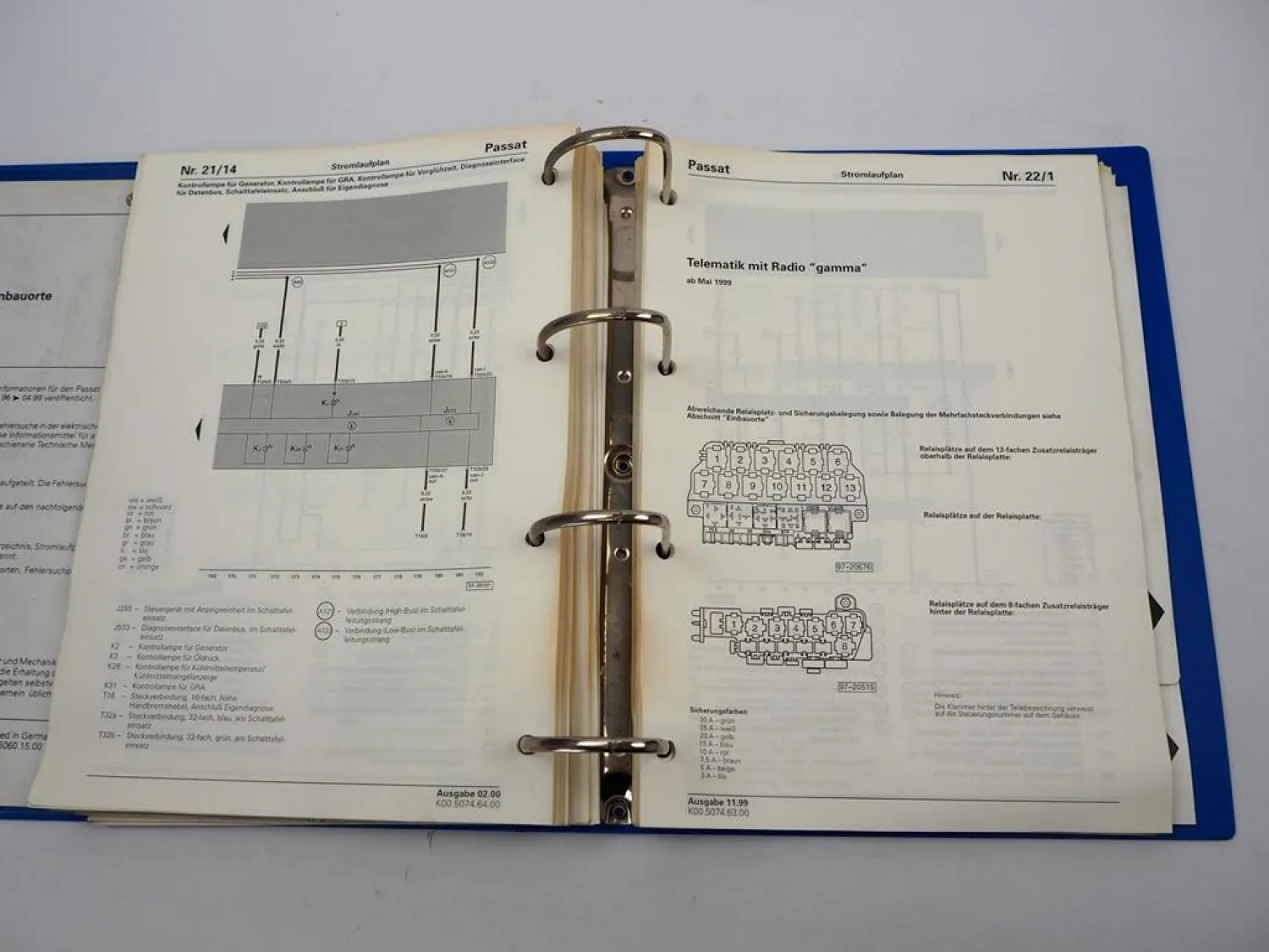 VW Passat B5 3B Stromlaufpläne Elektrik 2000 ANB AGZ AHH AHU AFN AFB ab 5.1999