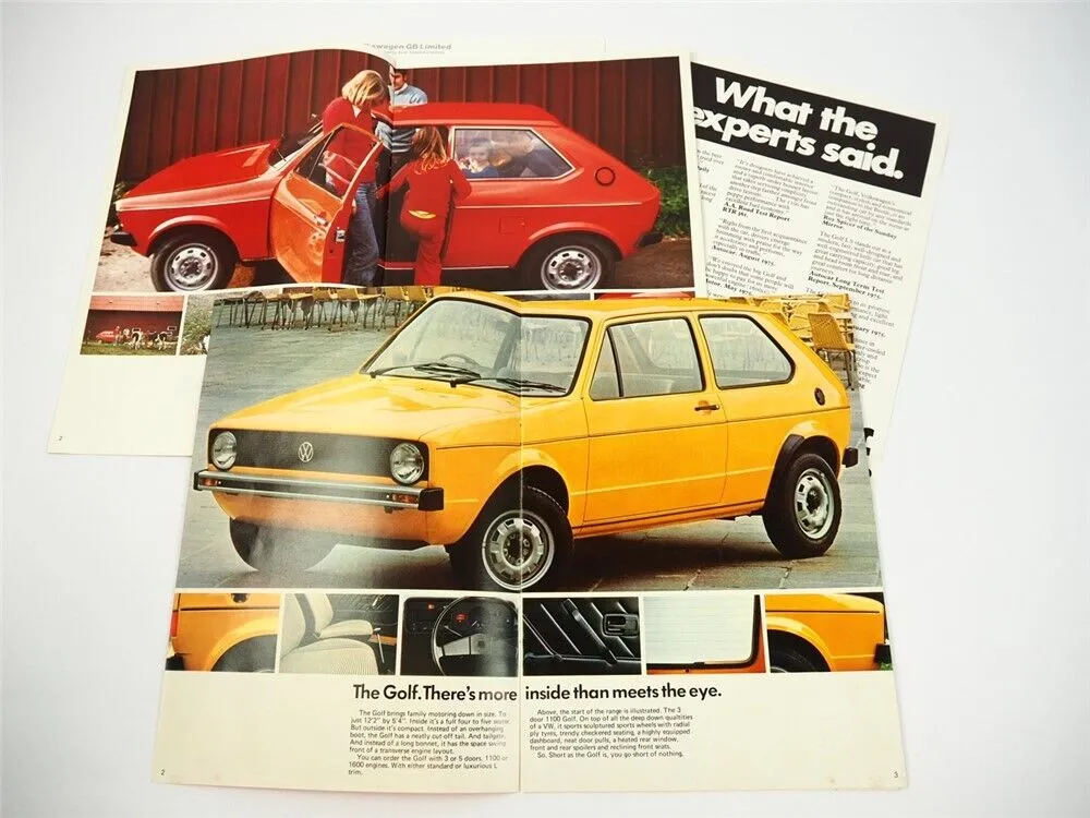 VW Polo Golf1 3x Prospekt Brochure Price List 1975/76 Englische Ausgabe