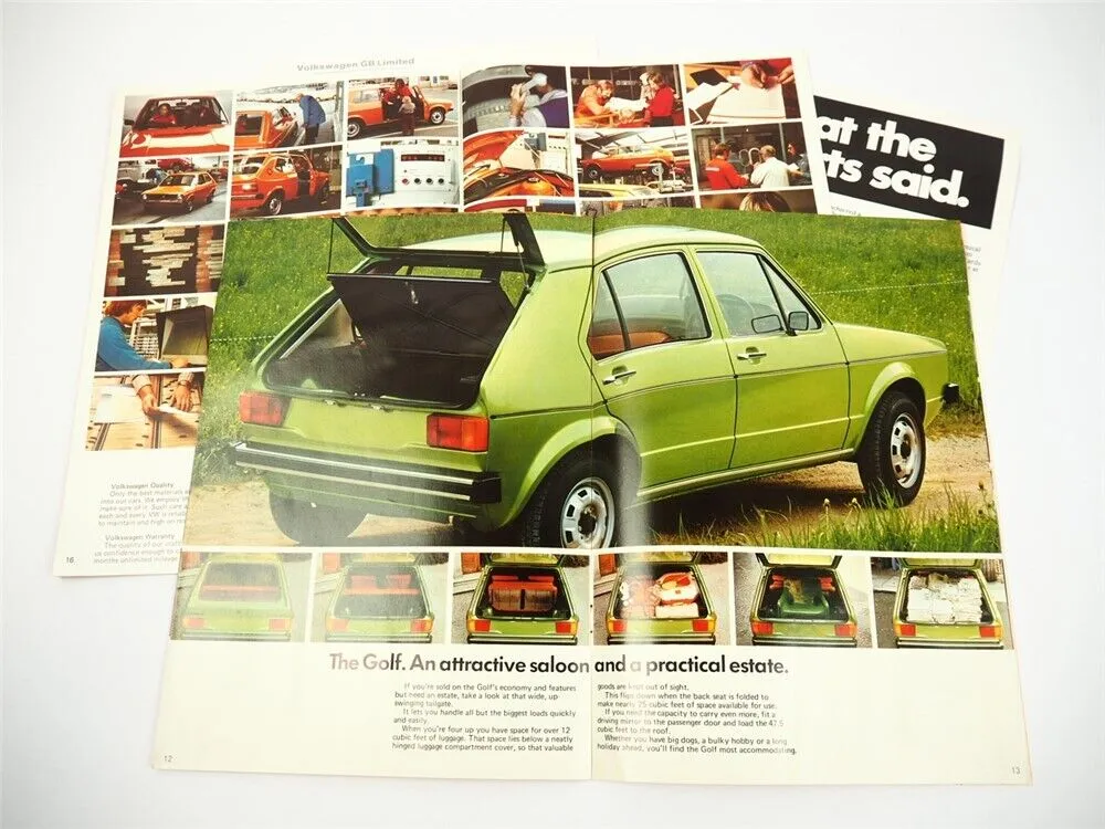 VW Polo Golf1 3x Prospekt Brochure Price List 1975/76 Englische Ausgabe