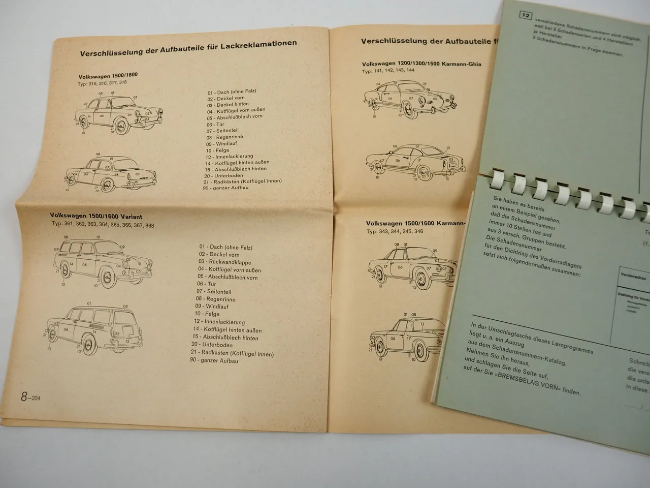 VW Qualitätsbeobachtung Lernprogramm Schadensnummern 1968 Typ 1 2 3