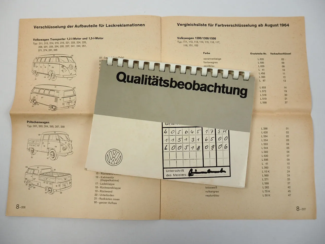 VW Qualitätsbeobachtung Lernprogramm Schadensnummern 1968 Typ 1 2 3