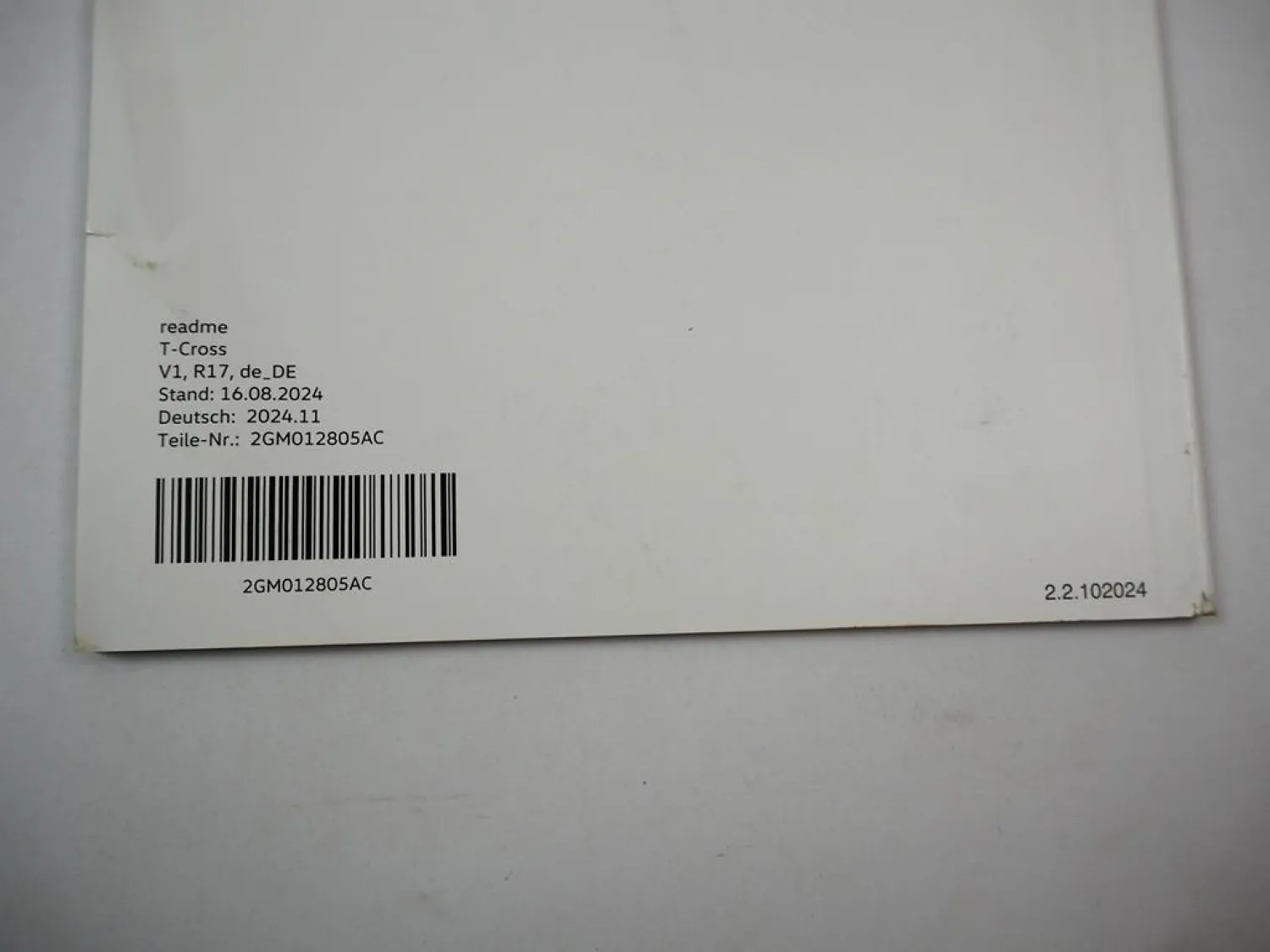 VW T-Cross readme Betriebsanleitung Bedienungsanleitung Bordbuch 11/ 2024