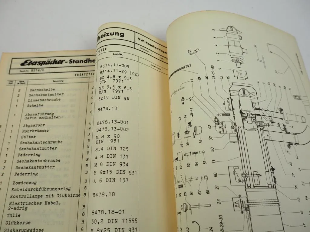 VW T1 Krankenwagen Eberspächer Standheizung 8514/6 Ersatzteilliste