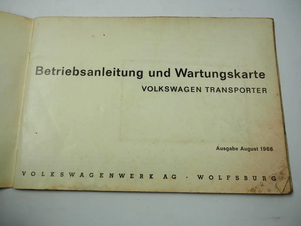 VW T1 Transporter Bulli Betriebsanleitung Bedienungsanleitung Wartung 8/1966