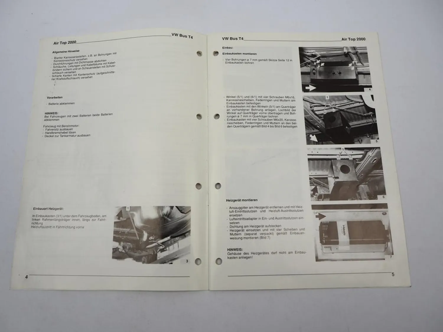 VW T4 Bus ab MJ 1995 Webasto Air Top 2000 12V Einbauvorschlag