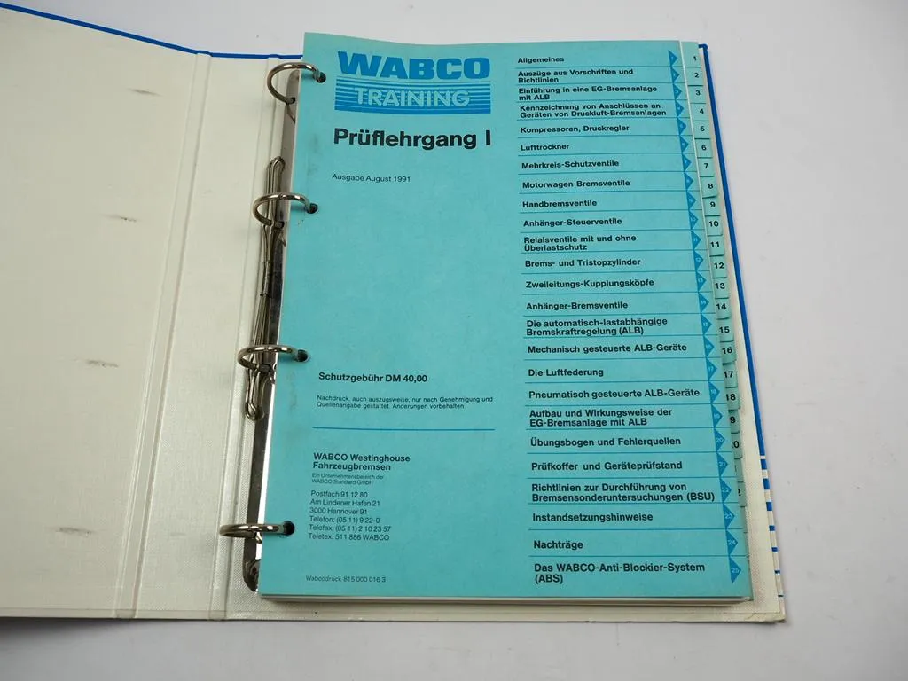 Wabco LKW Bremsanlage Schulung Werkstatthandbuch Service Training 1991