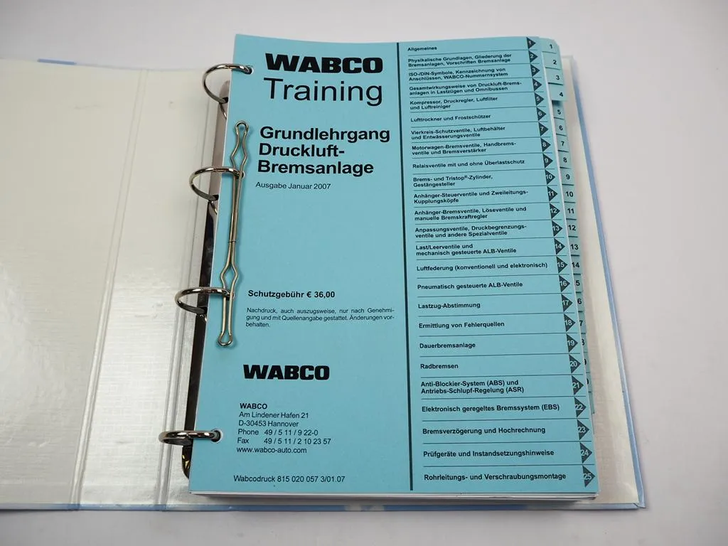 Wabco LKW Druckluft Bremsanlage Schulung Werkstatthandbuch Service Training 2007