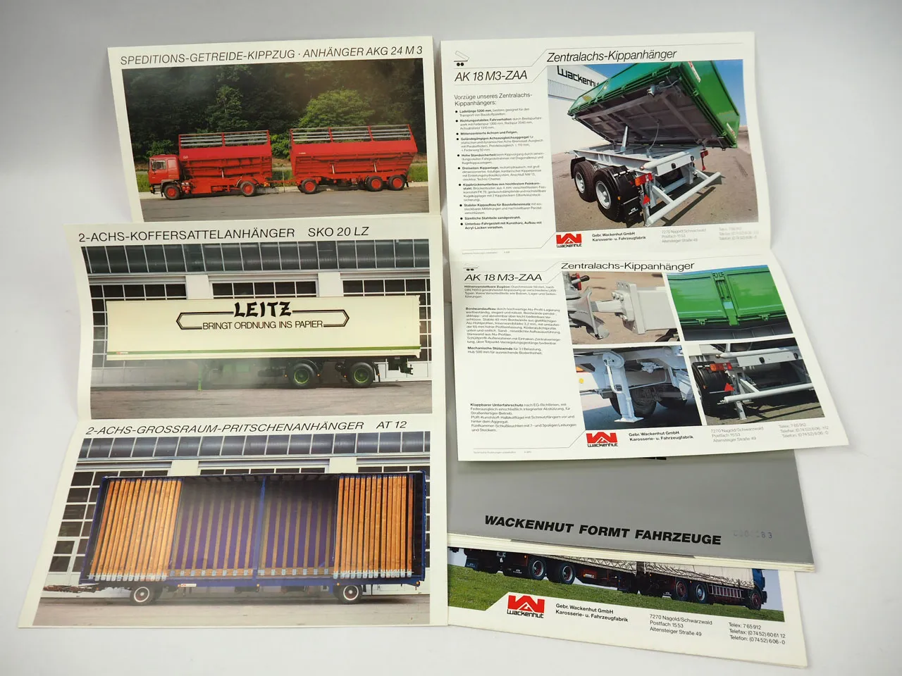 Wackenhut Kippanhänger Wechselanhänger Aufbauten LKW 4x Prospekt 1980er Jahre