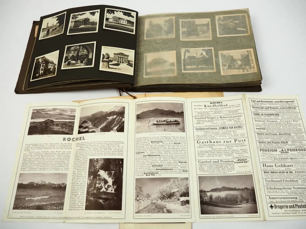 Walchensee bei Kochel Bayern Fotoalbum mit 6 AK und Reisebroschüren 1929