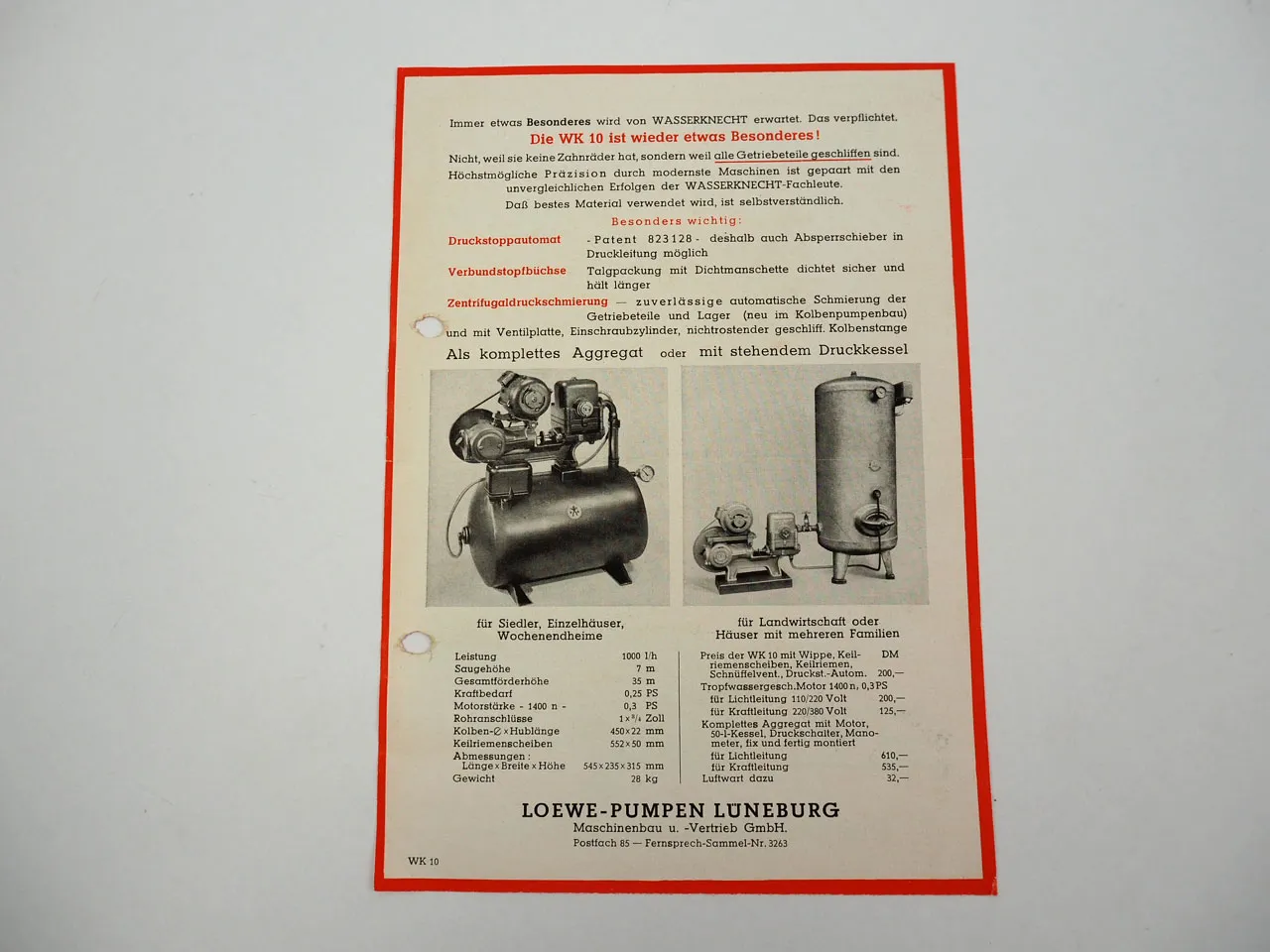 Wasserknecht WK10 Pumpe Loewe Lüneburg Prospekt