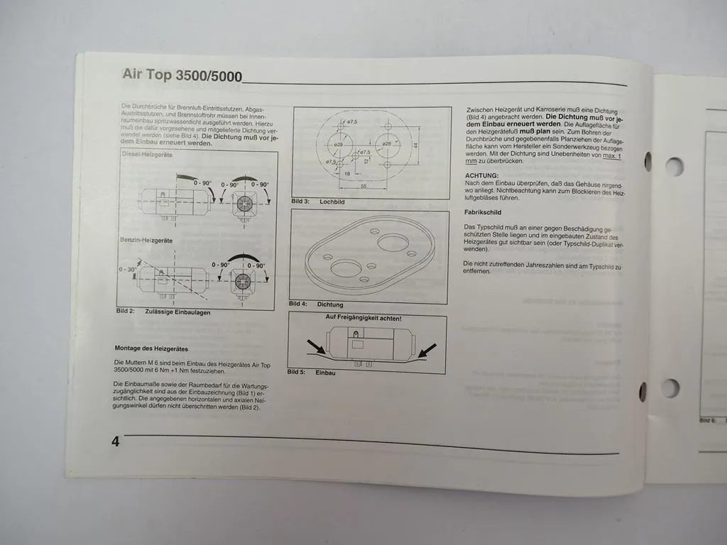 Webasto Air Top AT 3500 5000 B D Luftheizgerät Einbauanweisung 1999