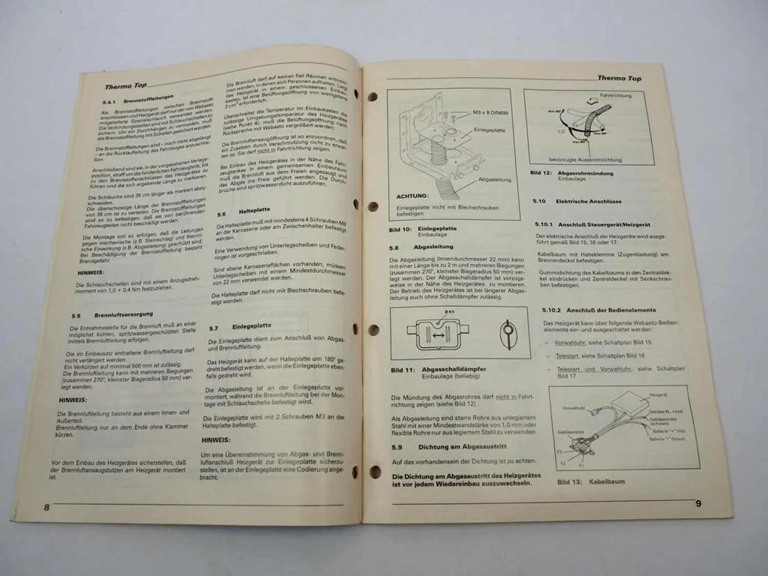 Webasto Thermo Top + T Heizgerät Einbauanweisung BW / DW 50 1992 Installations Instructions