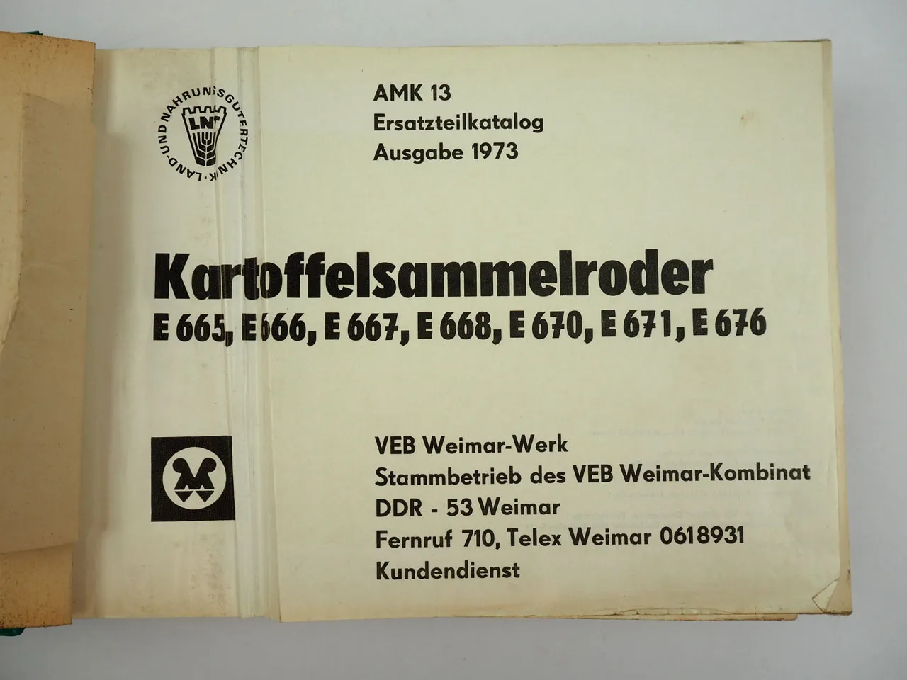 Weimar E 665 666 667 668 670 671 676 Kartoffelsammelroder Ersatzteilliste 1973