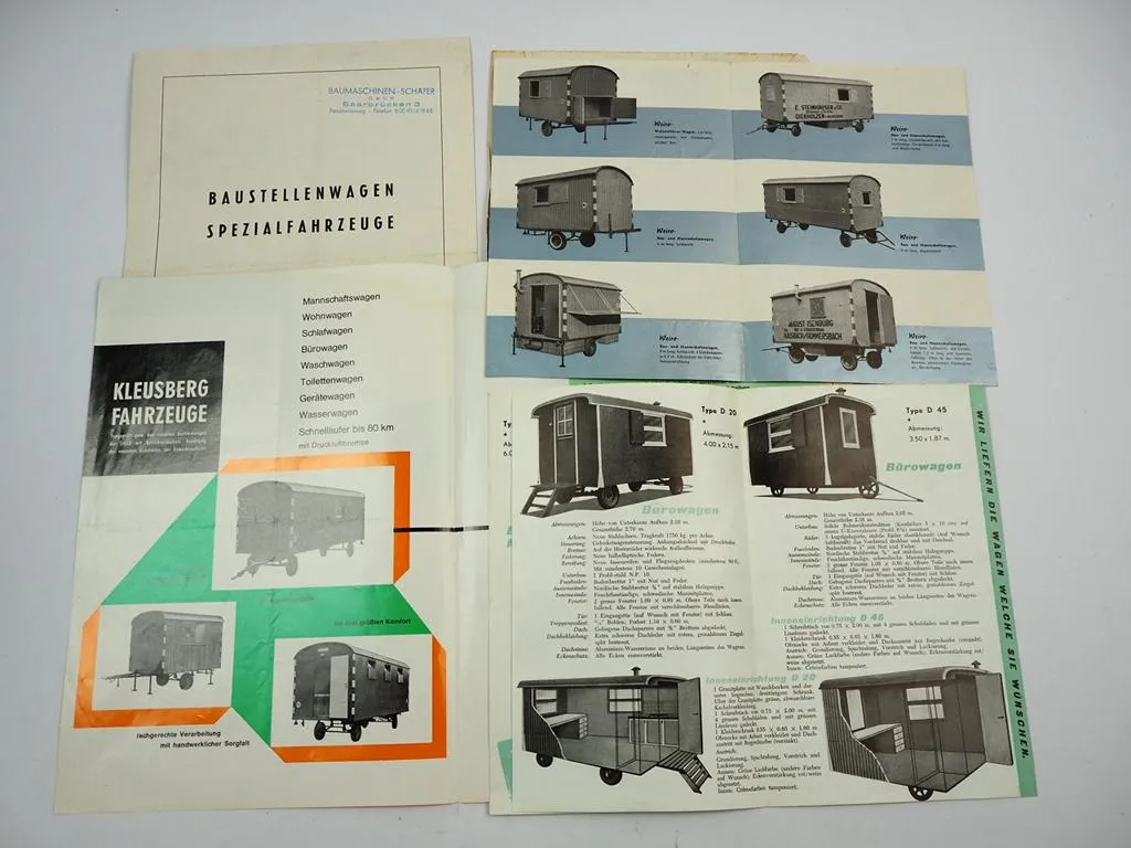 Weiro Kleusberg Kreutzer Bauwagen 4x Prospekt 1x Preisliste 1960er Jahre