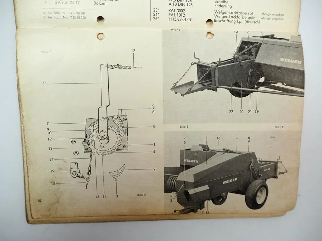 Welger AP 45 45D Aufsammelpresse Ersatzteilliste Anbauanleitung Ballenwerfer