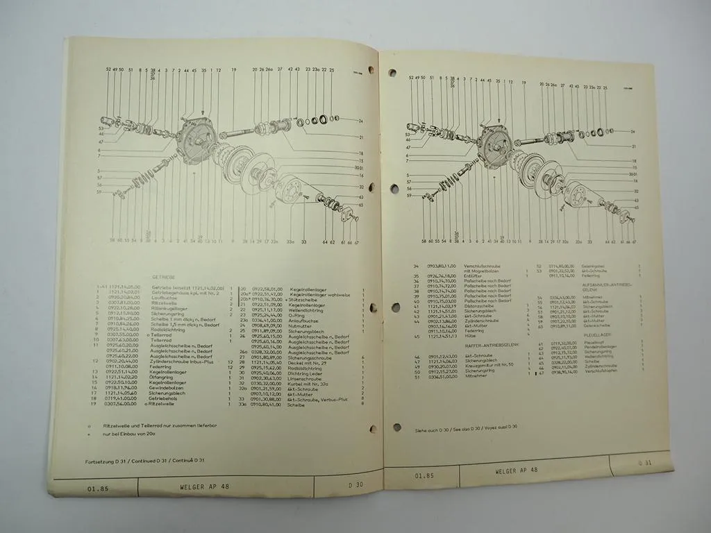 Welger AP48 Aufsammelpresse Ersatzteilliste Ersatzteilkatalog 1985