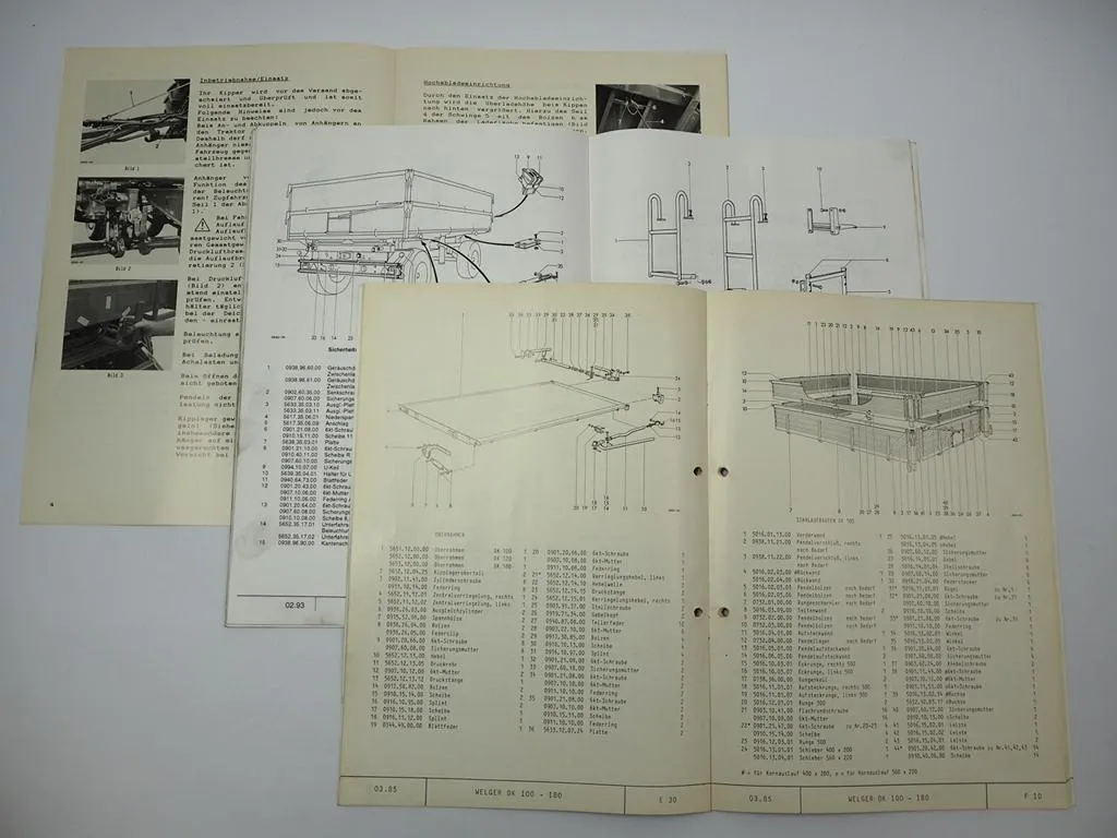 Welger DK 115 140 180 Dreiseitenkipper Betriebsanleitung Ersatzteilliste ca 1990