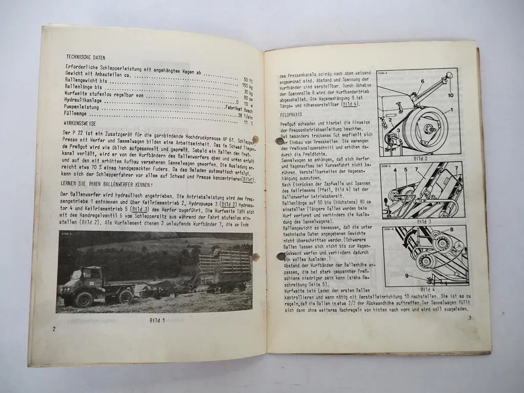 Welger P22 Ballenwerfer für AP61 Betriebsanleitung Ersatzteilliste 1972