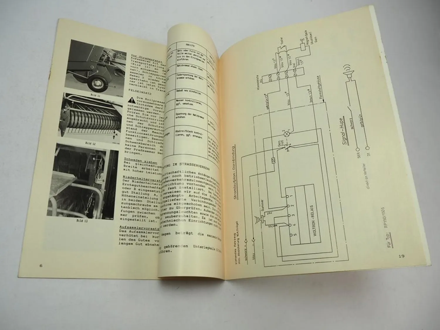 Welger RP150 RP150S Rollenpresse Betriebsanleitung 1988 Wartung Stromlaufplan