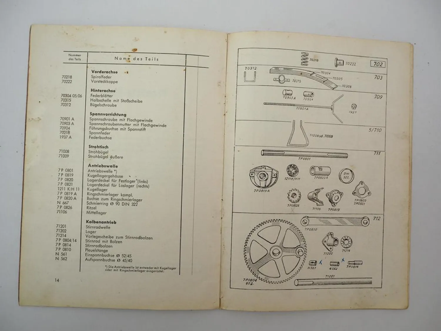 Welger WSP70 Schwingkolbenpresse Betriebsanleitung Ersatzteilliste 1940/50er J.
