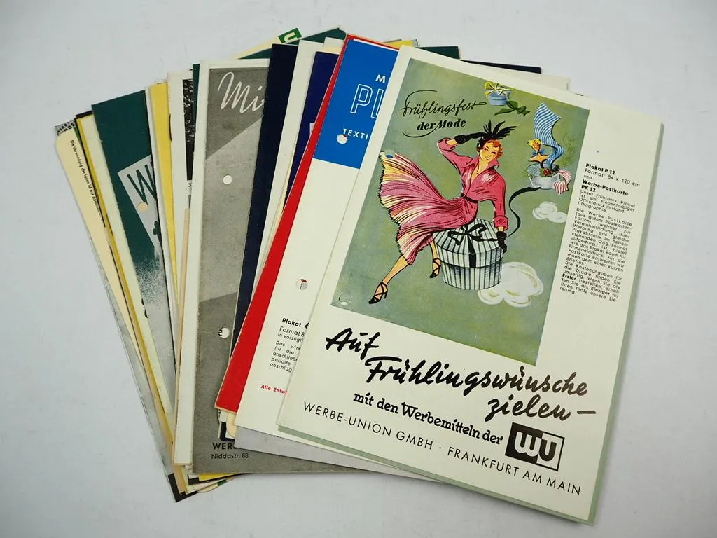 Werbe Union Werbekunst Frankfurt Posten Prospekte mit Werbung Mode 1950er Jahre