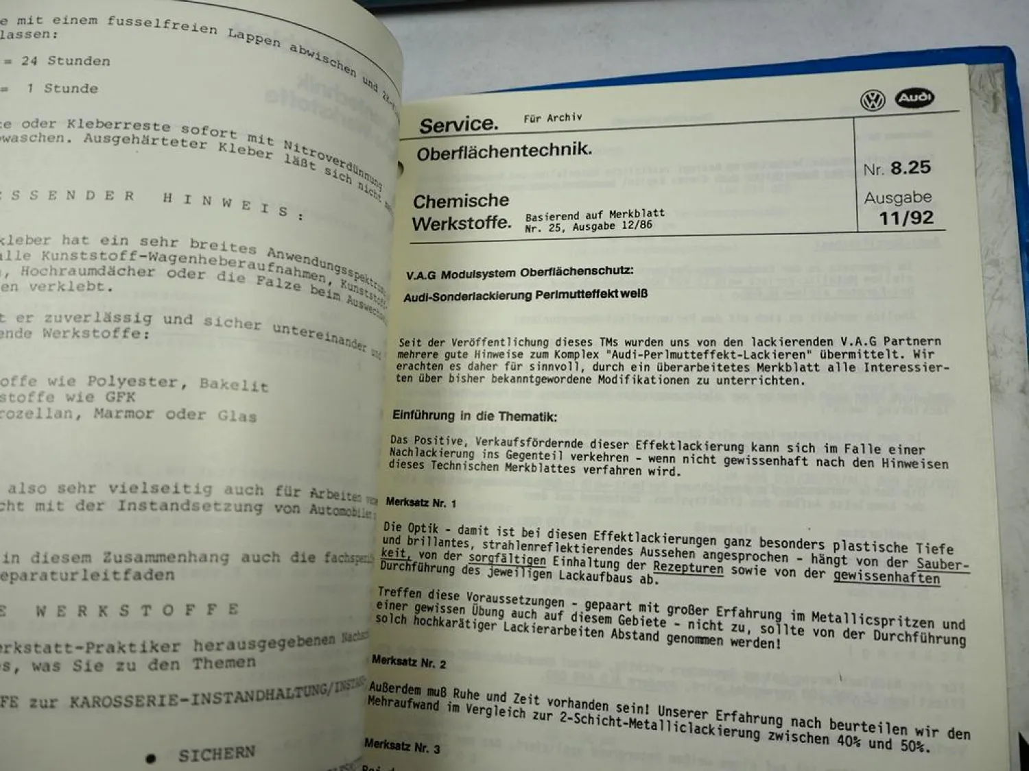 Werksatthandbuch Audi VW Karosserie Instandsetzung Oberflächentechnik Lackierung