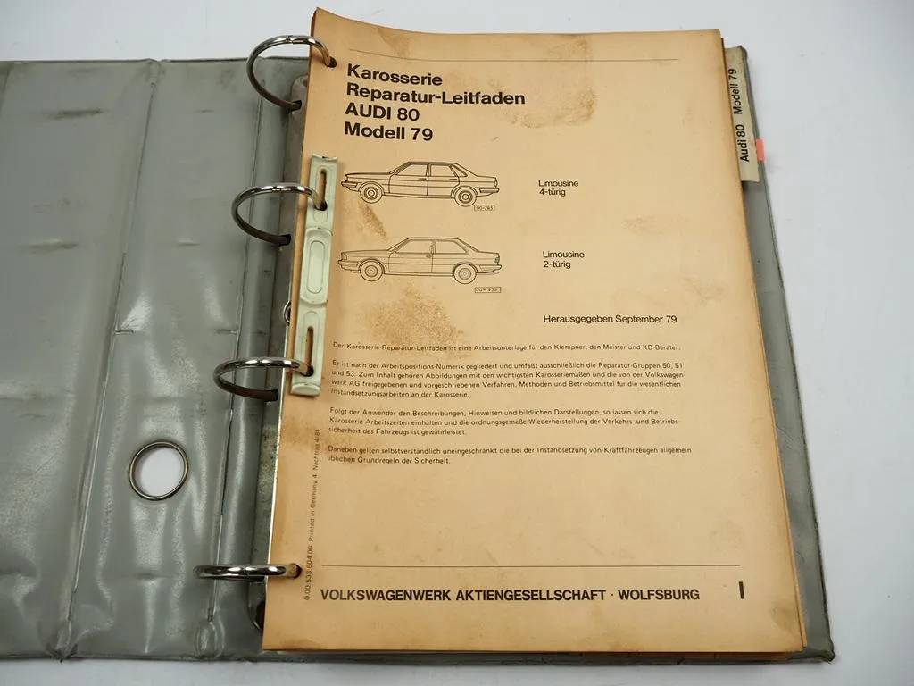 Werkstatthandbuch Audi 80 B2 Modell 79 Karosserie Reparaturleitfaden Blechteile 1981