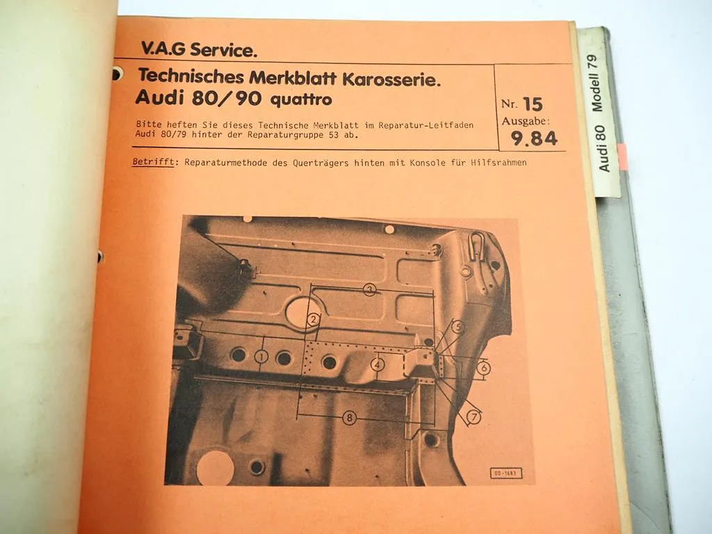 Werkstatthandbuch Audi 80 B2 Modell 79 Karosserie Reparaturleitfaden Blechteile 1981