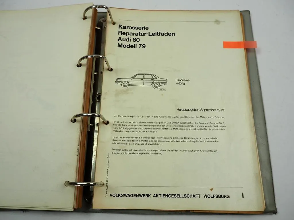 Werkstatthandbuch Audi 80 B2 Modell 79 Karosserie Reparaturleitfaden Blechteile 1981