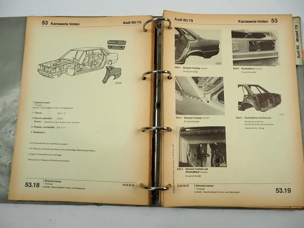 Werkstatthandbuch Audi 80 B2 Modell 79 Karosserie Reparaturleitfaden Blechteile 1981