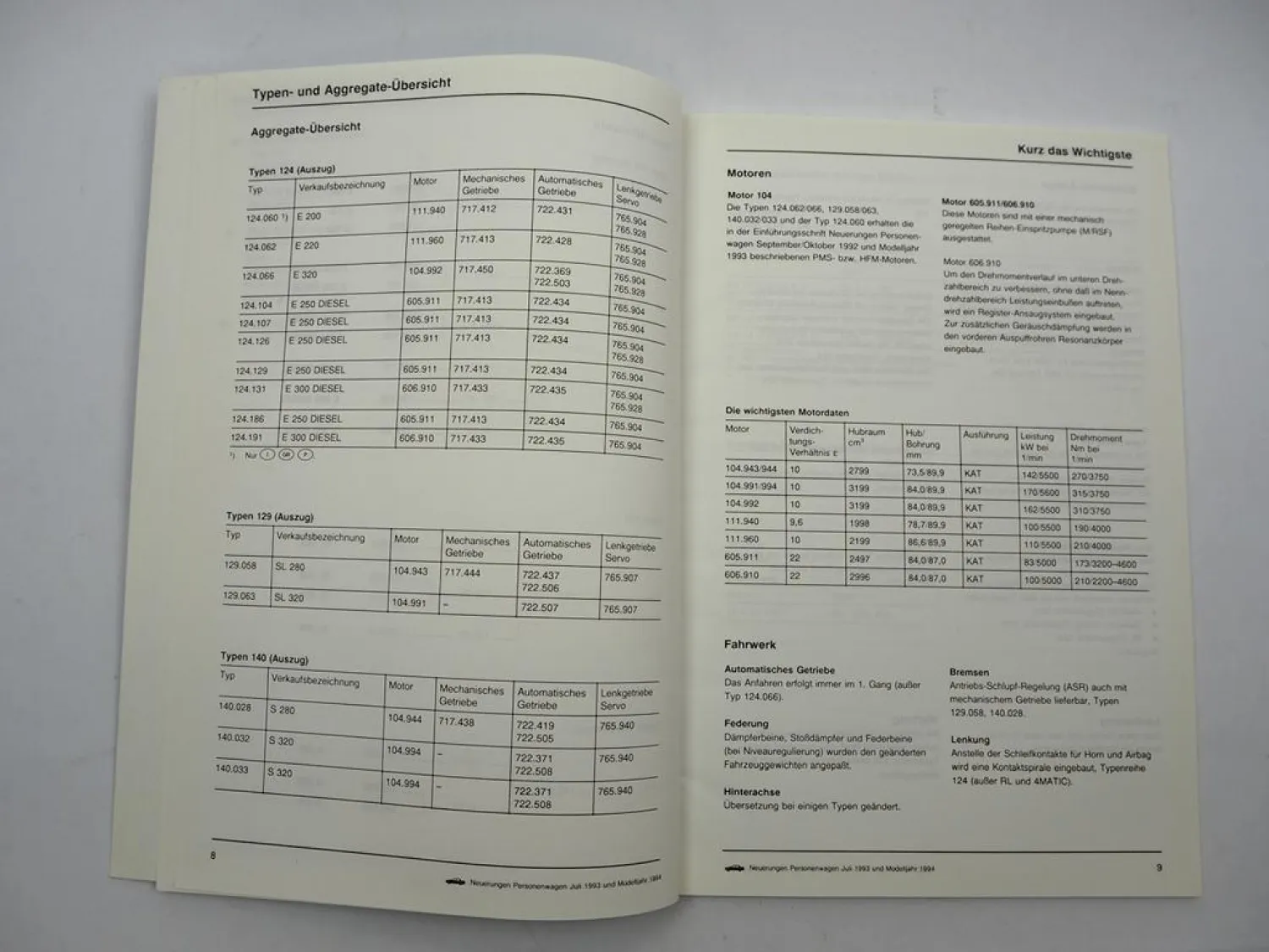 Werkstatthandbuch Mercedes Benz 124 129 140 202 SL280-SL600, S280-S320 E200-E300