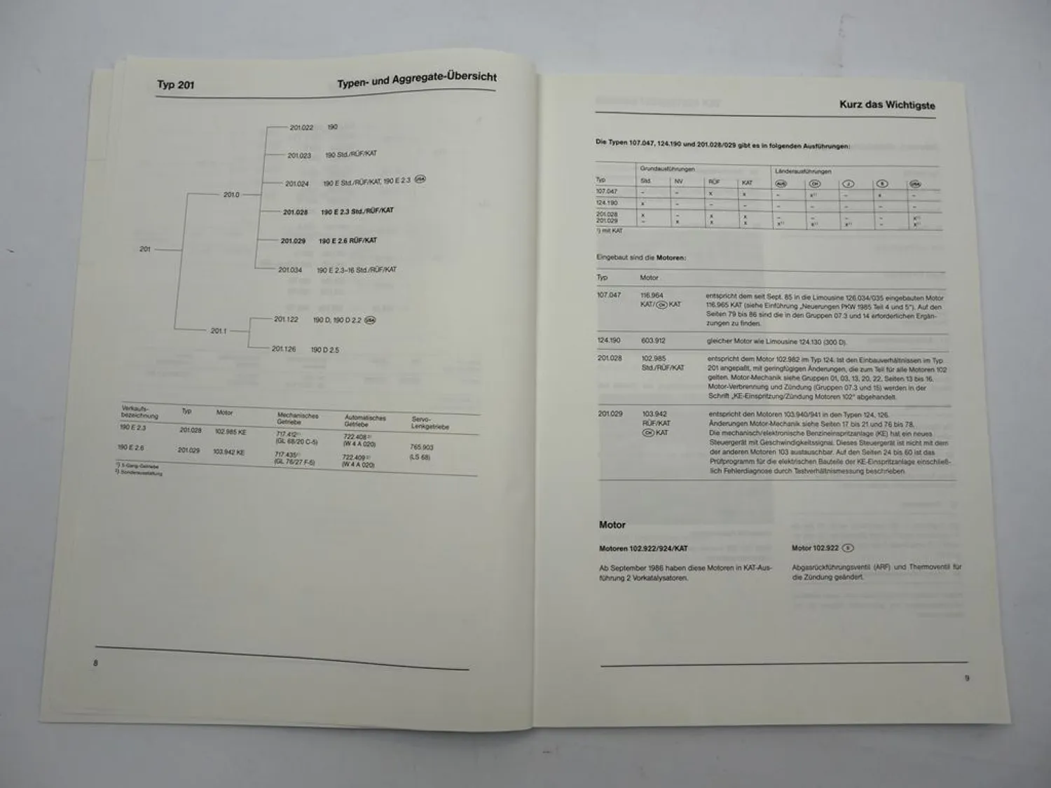 Werkstatthandbuch Mercedes Benz 420SL 300TD 190E 2.3 190E 2.6 Neuerungen 1986