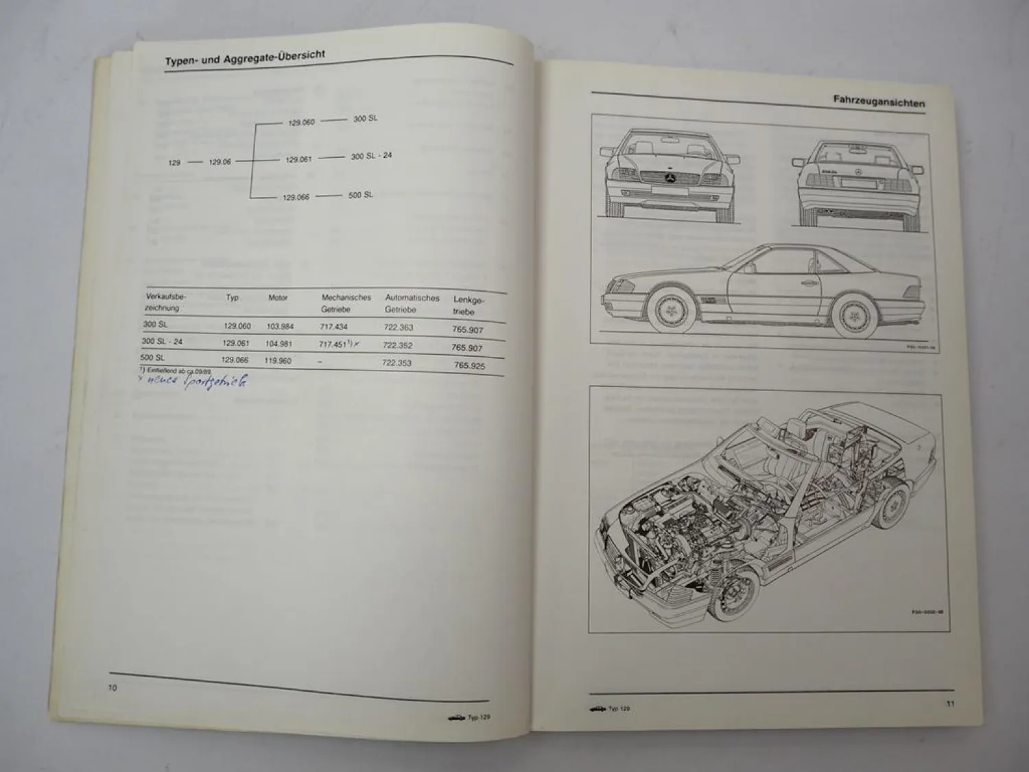 Werkstatthandbuch Mercedes Benz SL R129 Roadster 300SL 500SL Stand 05.1989