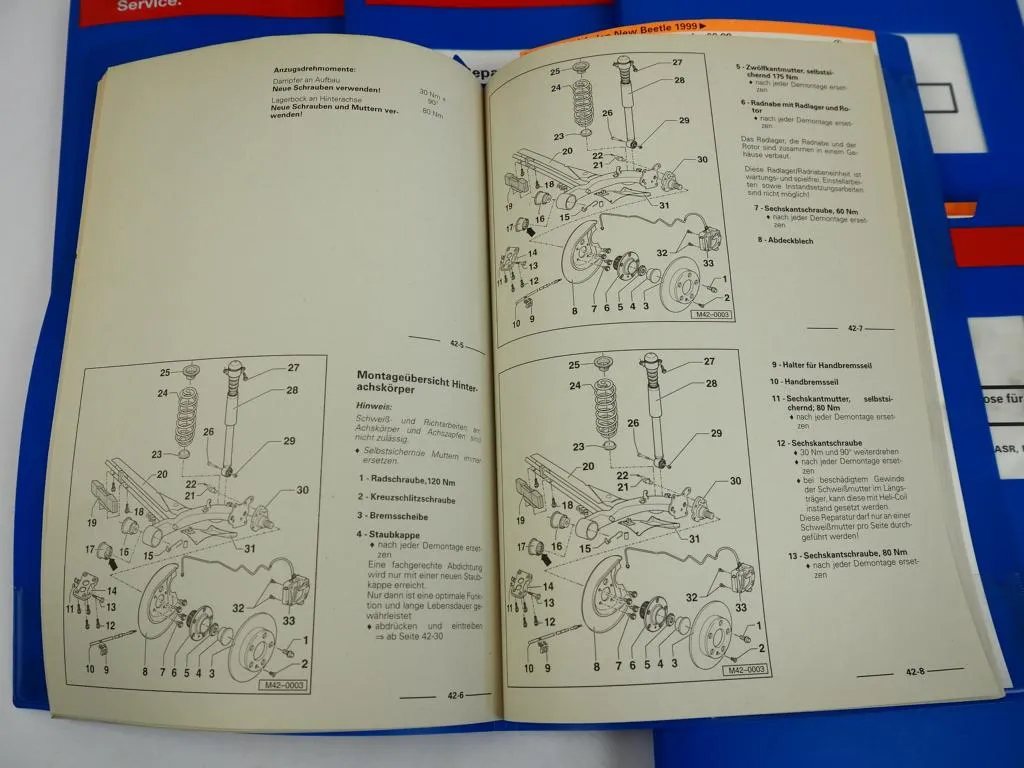 Werkstatthandbuch VW New Beetle 1999 9C Fahrwerk Bremse Achse Reparaturleitfaden
