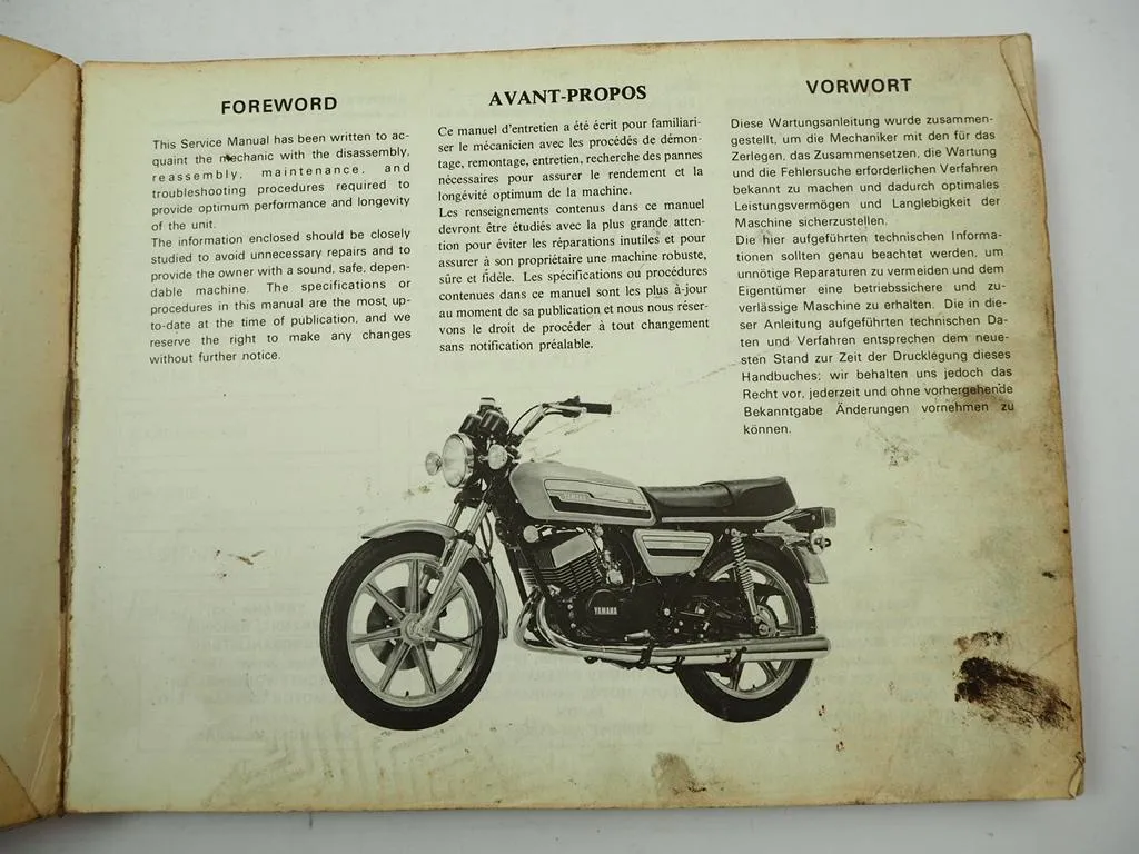 Werkstatthandbuch Yamaha RD250 C RD400C Reparaturanleitung Service Manual 1976