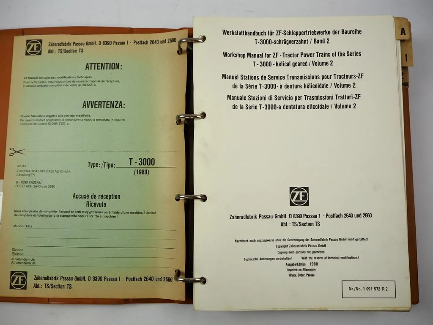 Werkstatthandbuch ZF T3000 T-3000 Schleppertriebwerk schrägverzahnt 1980