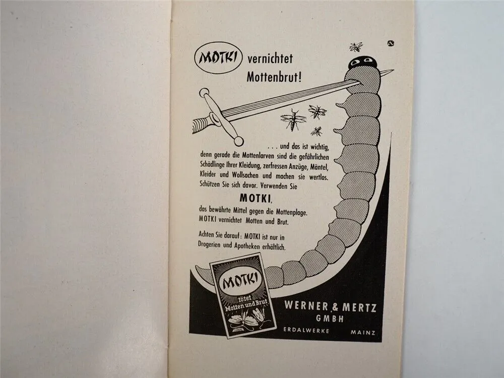 Werner Mertz GmbH Mainz Motki Mottenvernichtung Erdal Zeitungswerbung 1953
