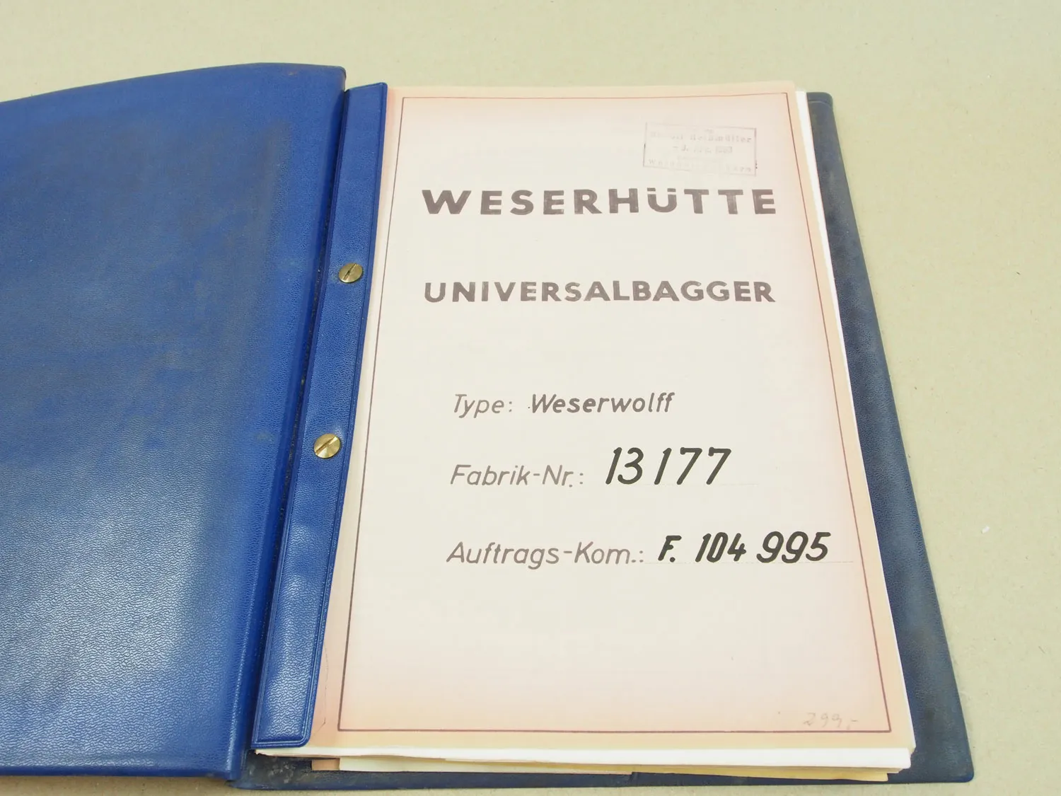 Weserhütte Bagger Weserwolf Betriebsanleitung Ersatzteilliste 1963