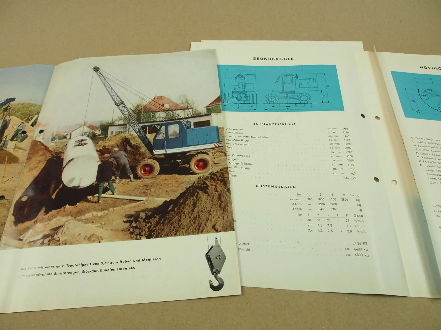 Weserhütte Weserwolf Bagger Kran Prospekte Technische Information 1962