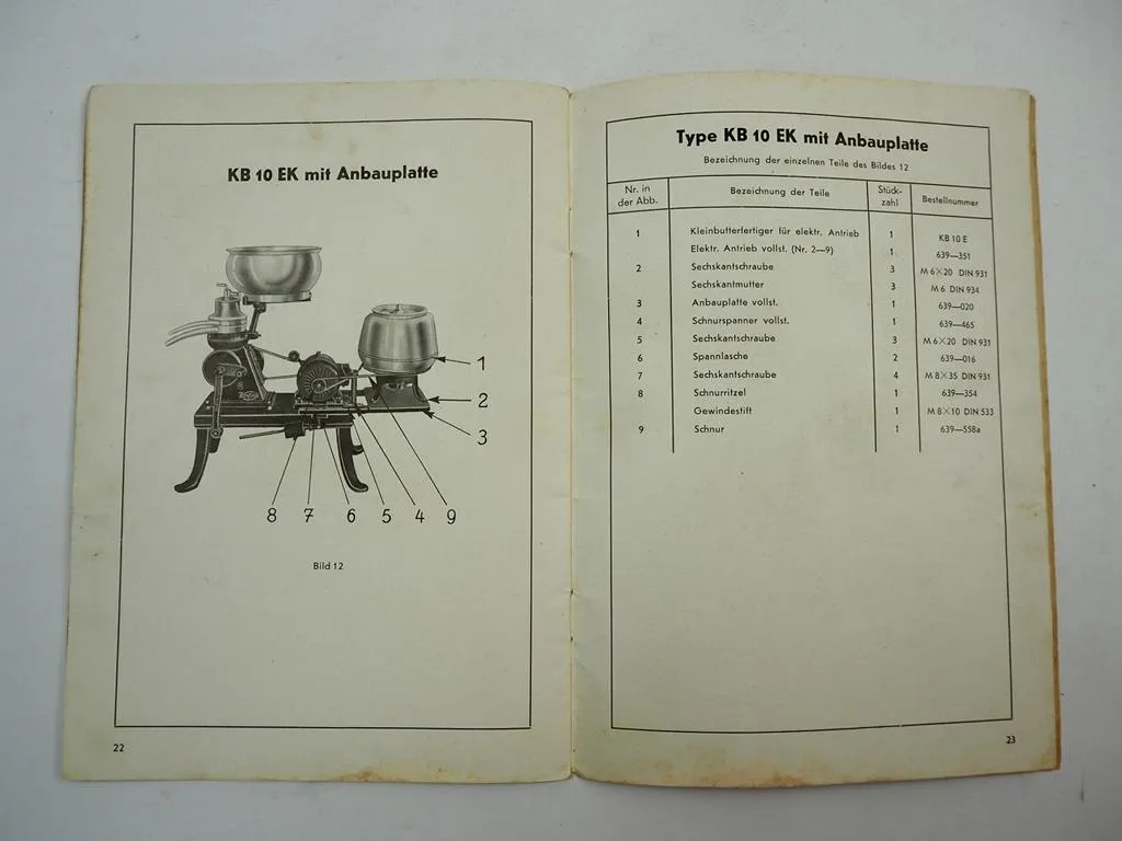 Westfalia KB 5 10 15 Stahlbutterfass Betriebsanleitung Ersatzteilliste 1951