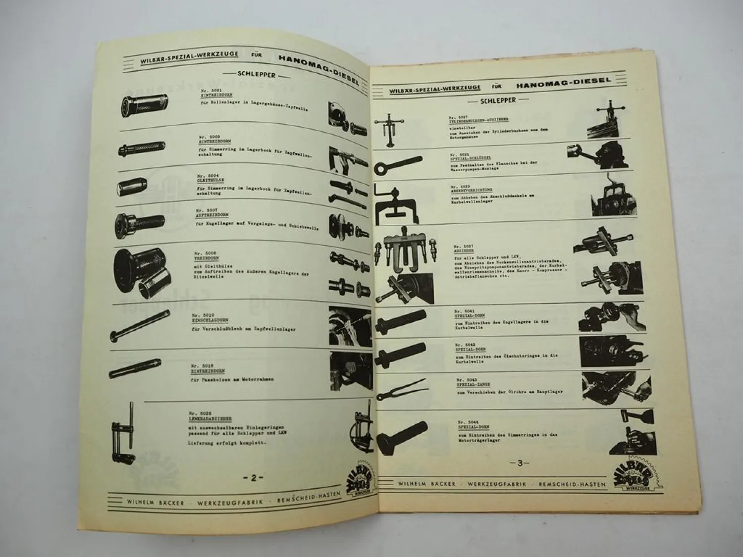 Wilbär Katalog Spezial Werkzeuge für Hanomag Radschlepper Raupe LKW ca. 1963