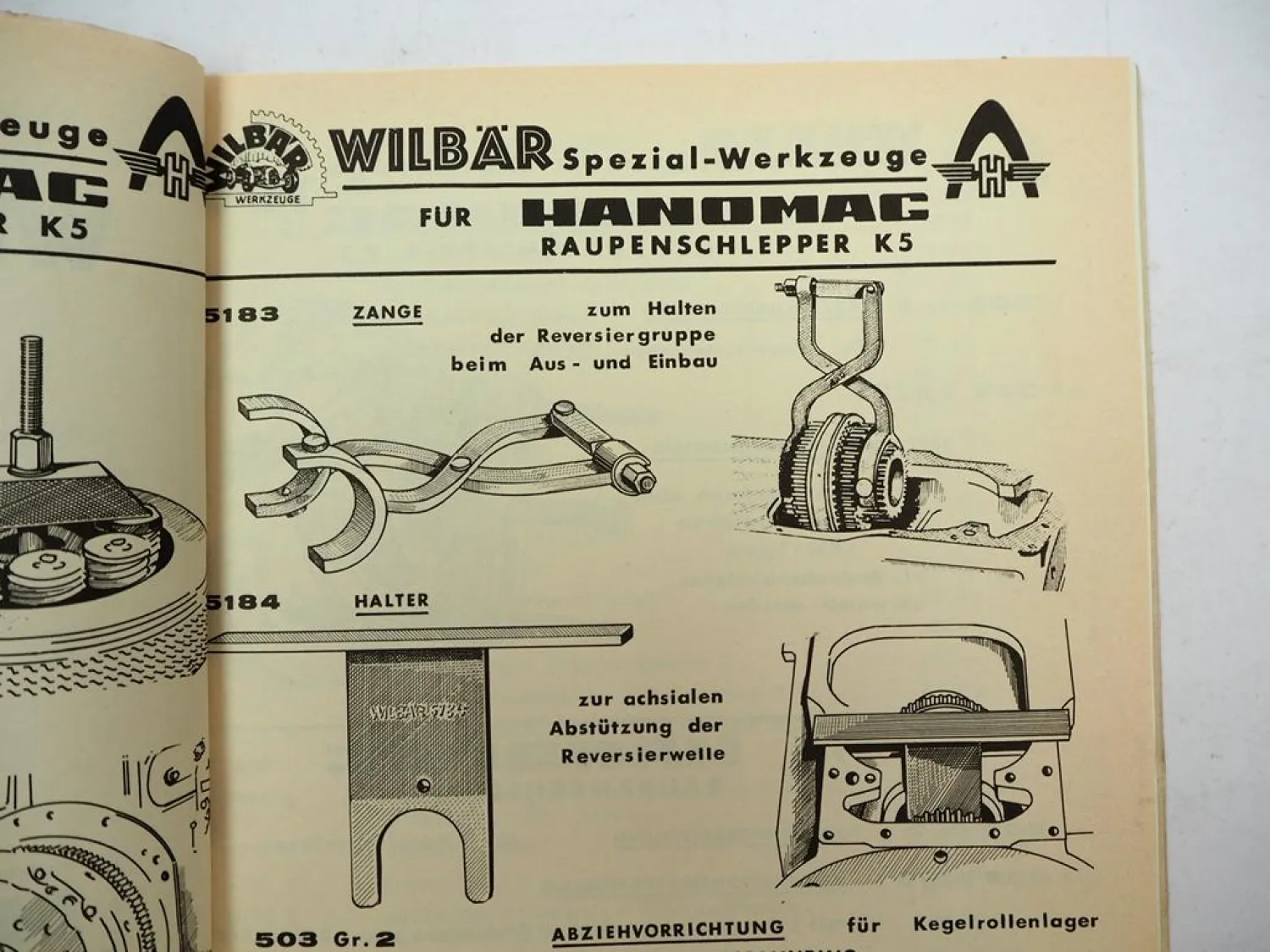 Wilbär Katalog Spezial Werkzeuge für Hanomag Radschlepper Raupe LKW ca. 1963