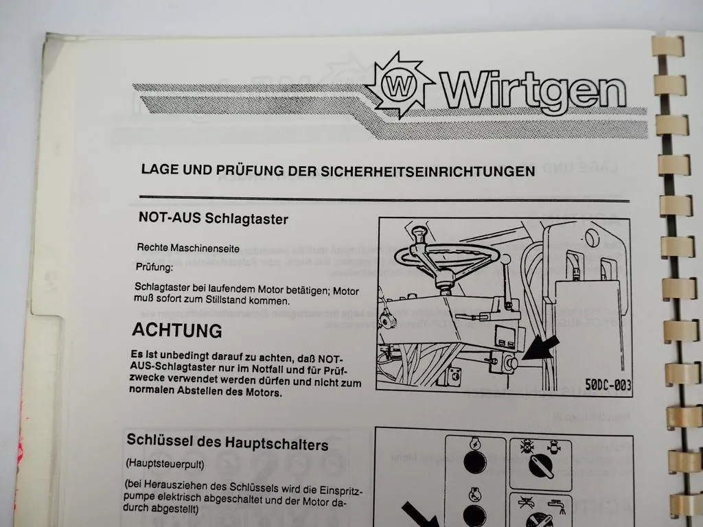 Wirtgen 500 DC Kaltfräse Bedienungsanleitung Ersatzteilkatalog Schaltplan 1994