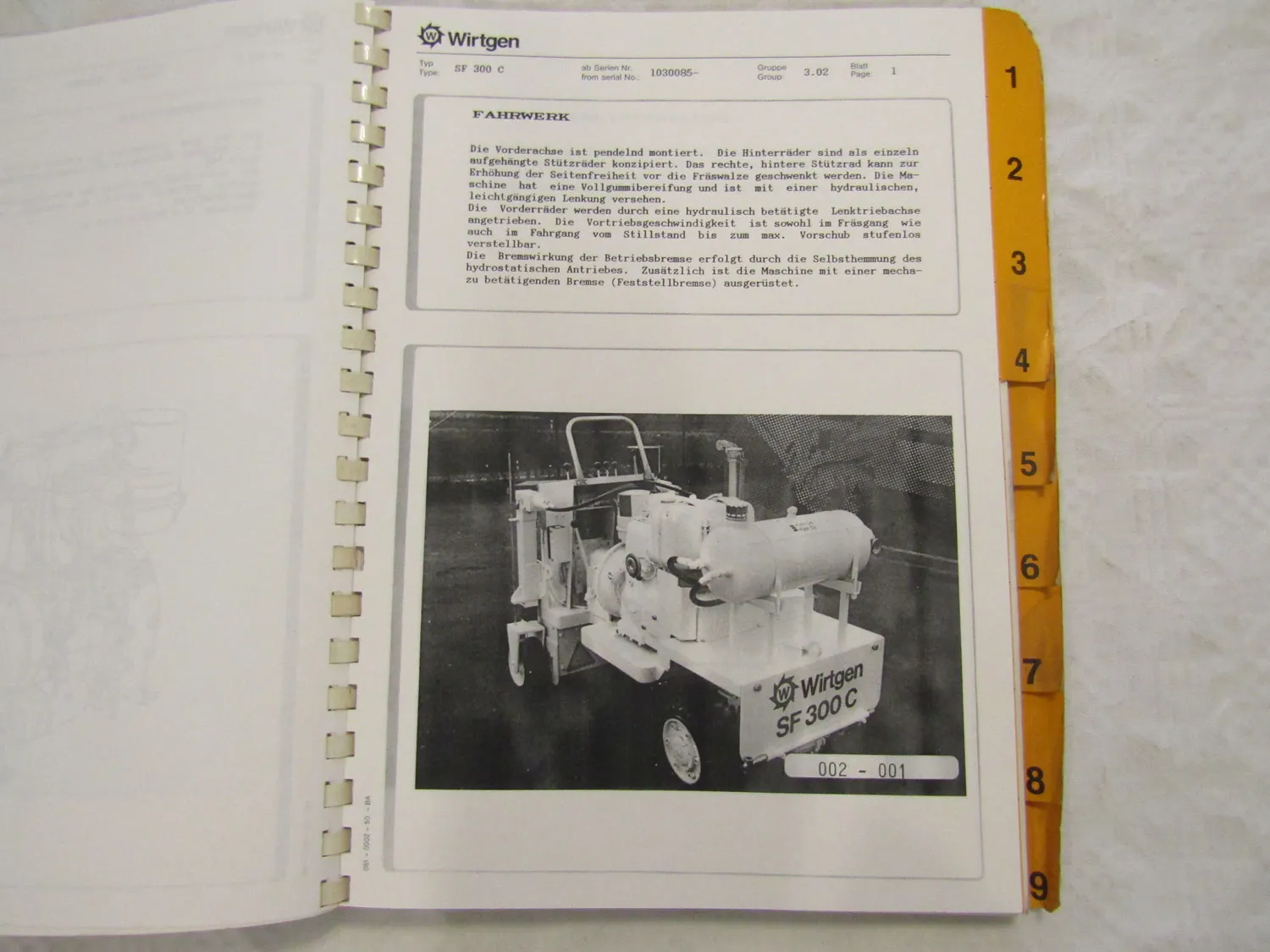 Wirtgen SF300C Bodenfräse Betriebsanleitung Bedienungsanleitung 5/1989