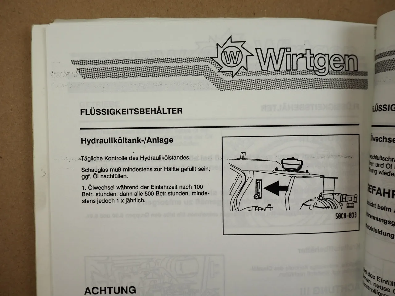 Wirtgen W 500 Kaltfräse Bedienungsanleitung Wartungsanleitung 1993