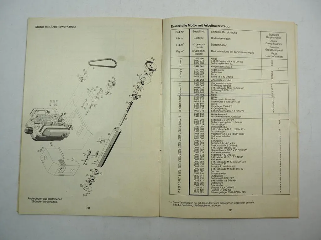Wolf UV-P Motor Vertikultierer Profi Serie A Betriebsanleitung Ersatzteilliste