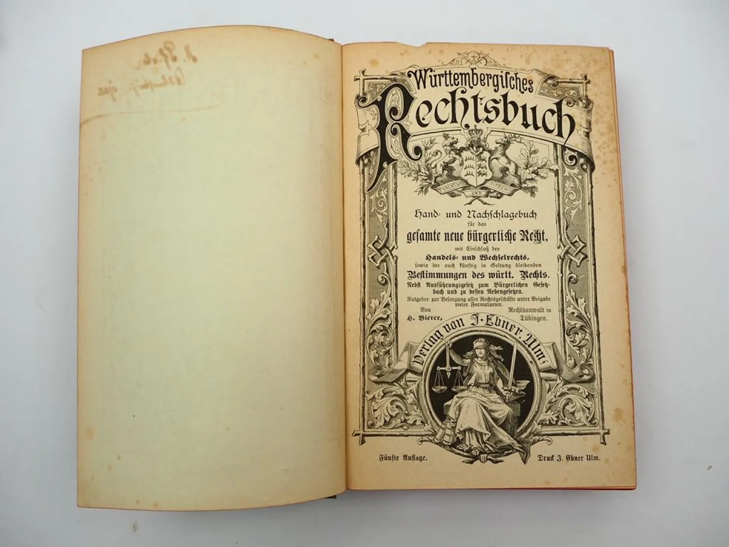 Württembergisches Rechtsbuch Bürgerliches Recht 1899 H. Bierer