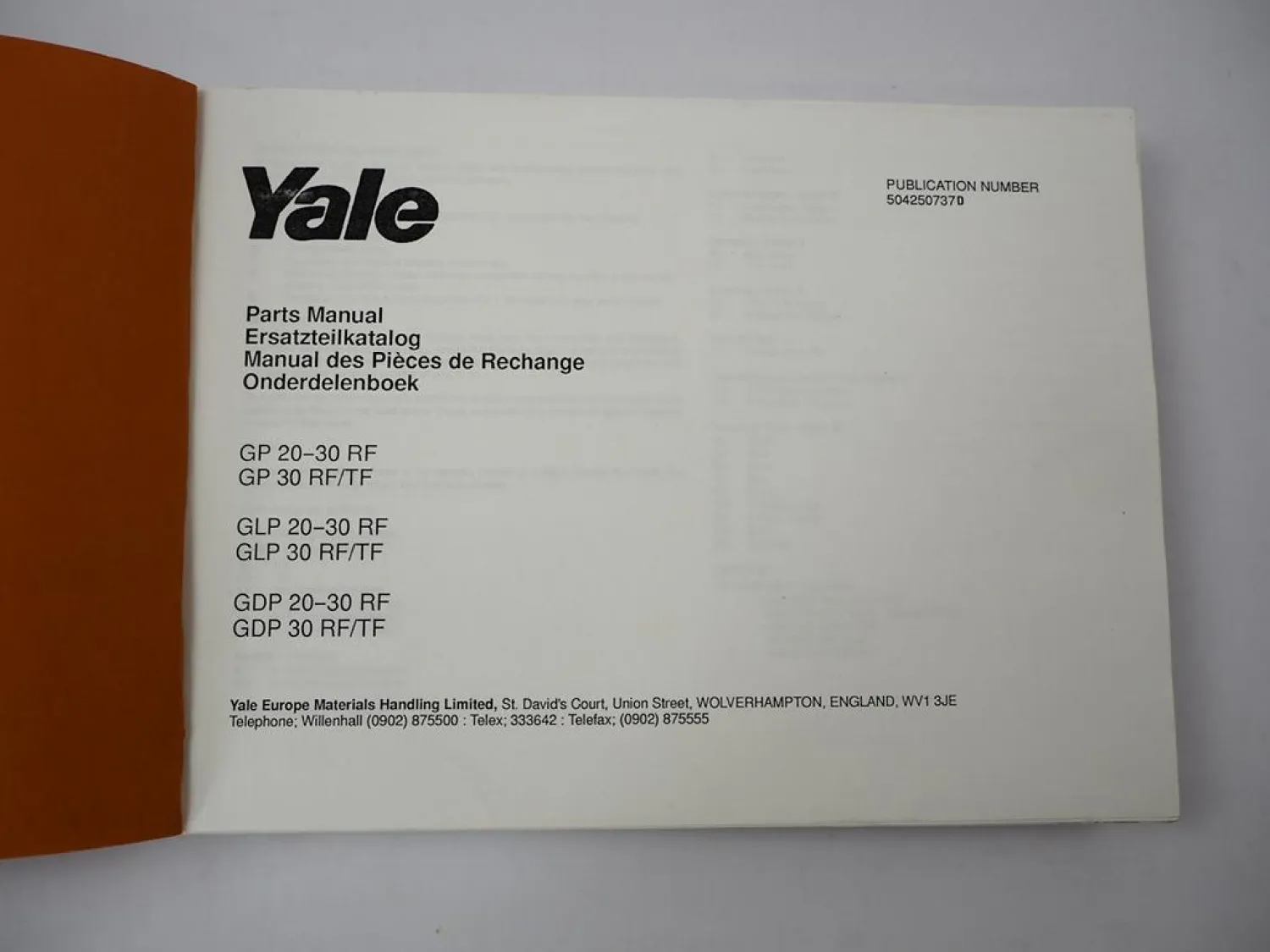 Yale GP GLP GDP 20 25 30 RF TF Gabelstapler Parts Manual Ersatzteilliste