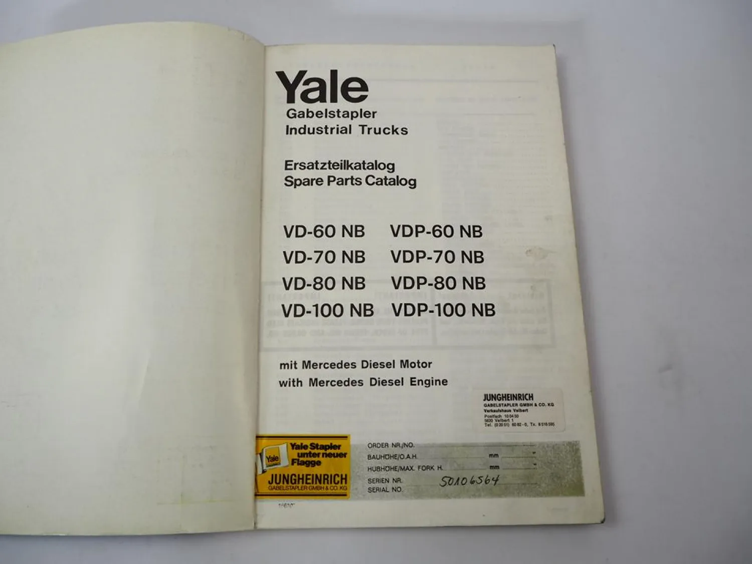 Yale VD VDP 60 70 80 100 NB Gabelstapler Parts Manual Ersatzteilliste 1974