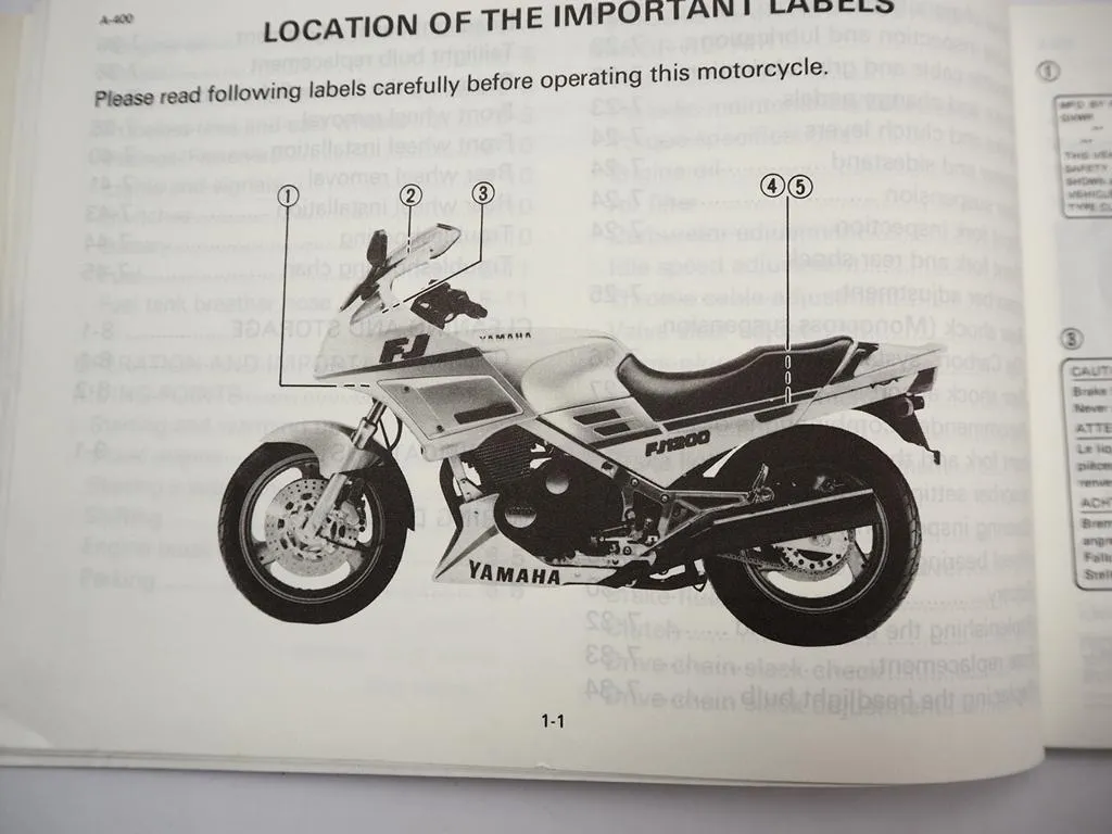 Yamaha FJ1200 U Owners Manual Wiring Diagram Manuel du Proprietaire 1988